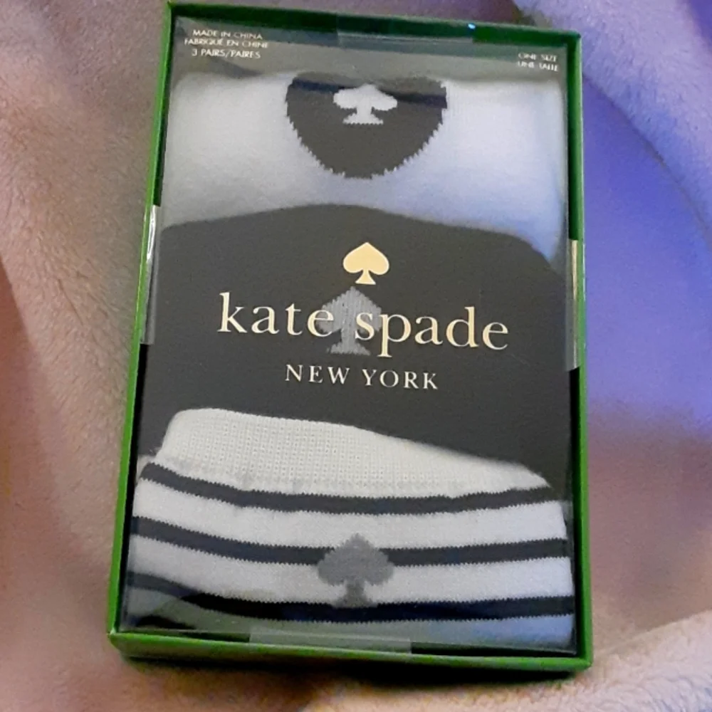 Kate Spade New York 3 pair black white socks assorted polka dot stripes OS New…